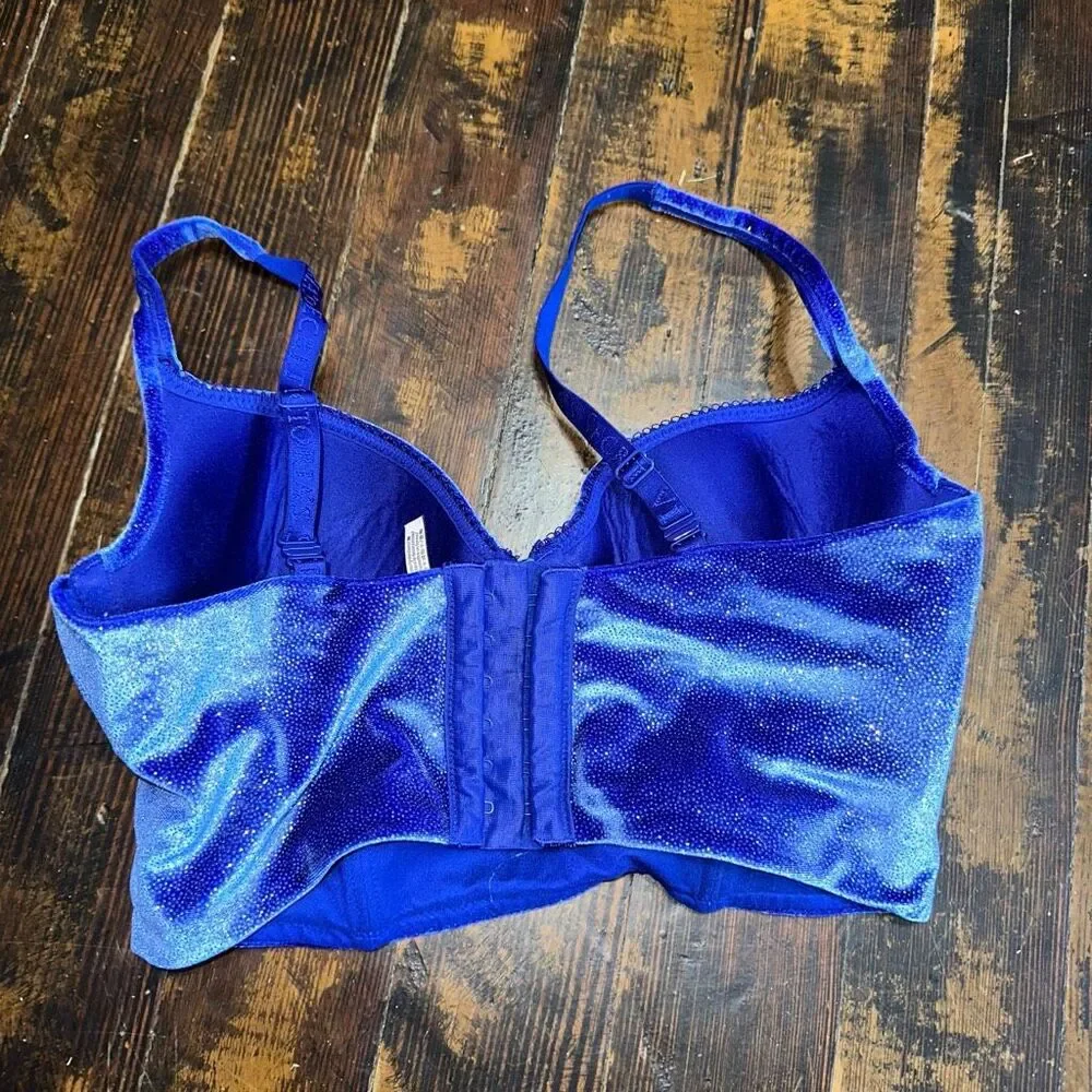 Victoria’s Secret blue shimmery velvet lined Demi  bustier 34D bra